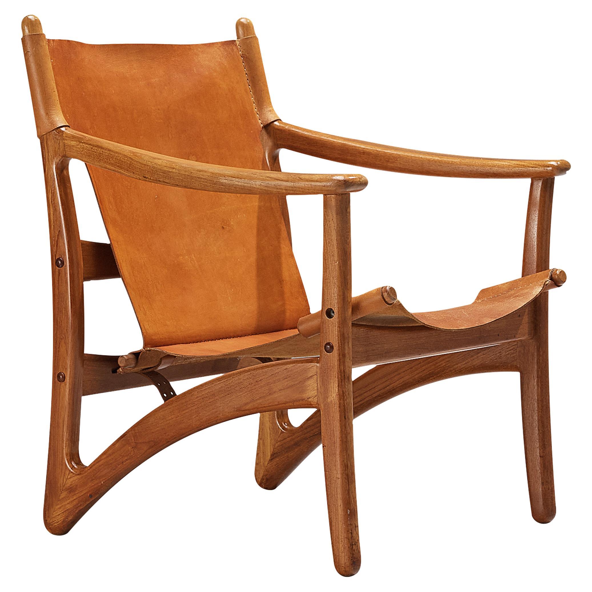 Danish Lounge Chair in Teak and Cognac Leather For Sale