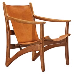 Fauteuil de salon danois en teck et cuir cognac