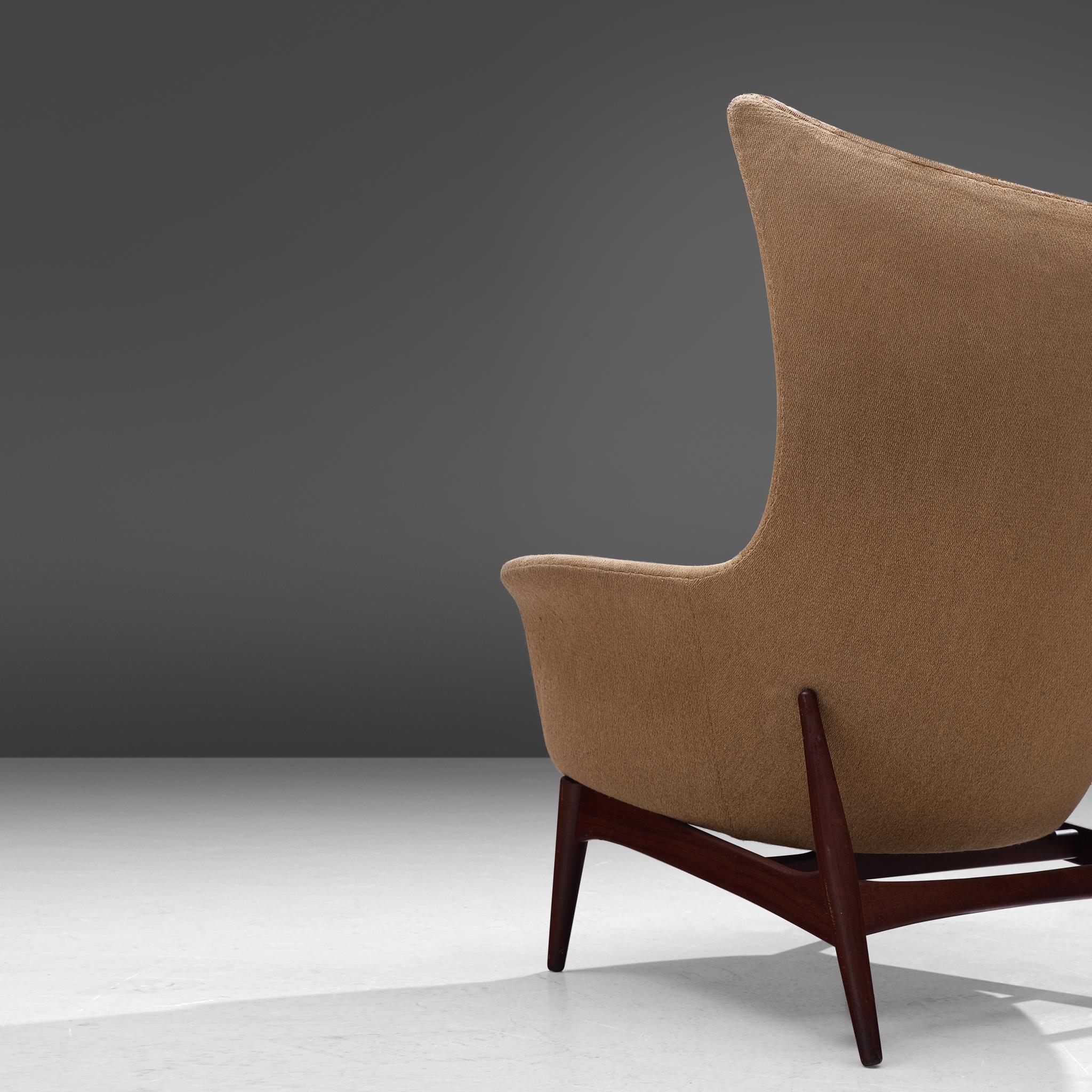Fabric Danish Lounge Chair in Teak For Sale