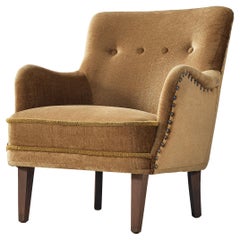 Danish Lounge Chair in Velvet Upholstery