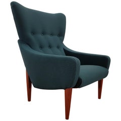 Danish Lounge Chair, Teak Wood, Wool, 1970s, Completely Restored