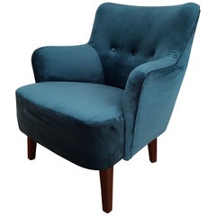 Danish Lounge Chair, Velour, 1970s, Completely Restored