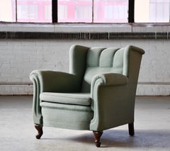 Danish Lounge Chair with Cabriole Legs, Teal Wool Upholstery, 1950s