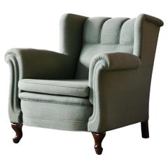 Danish Lounge Chair with Cabriole Legs, Teal Wool Upholstery, 1950s
