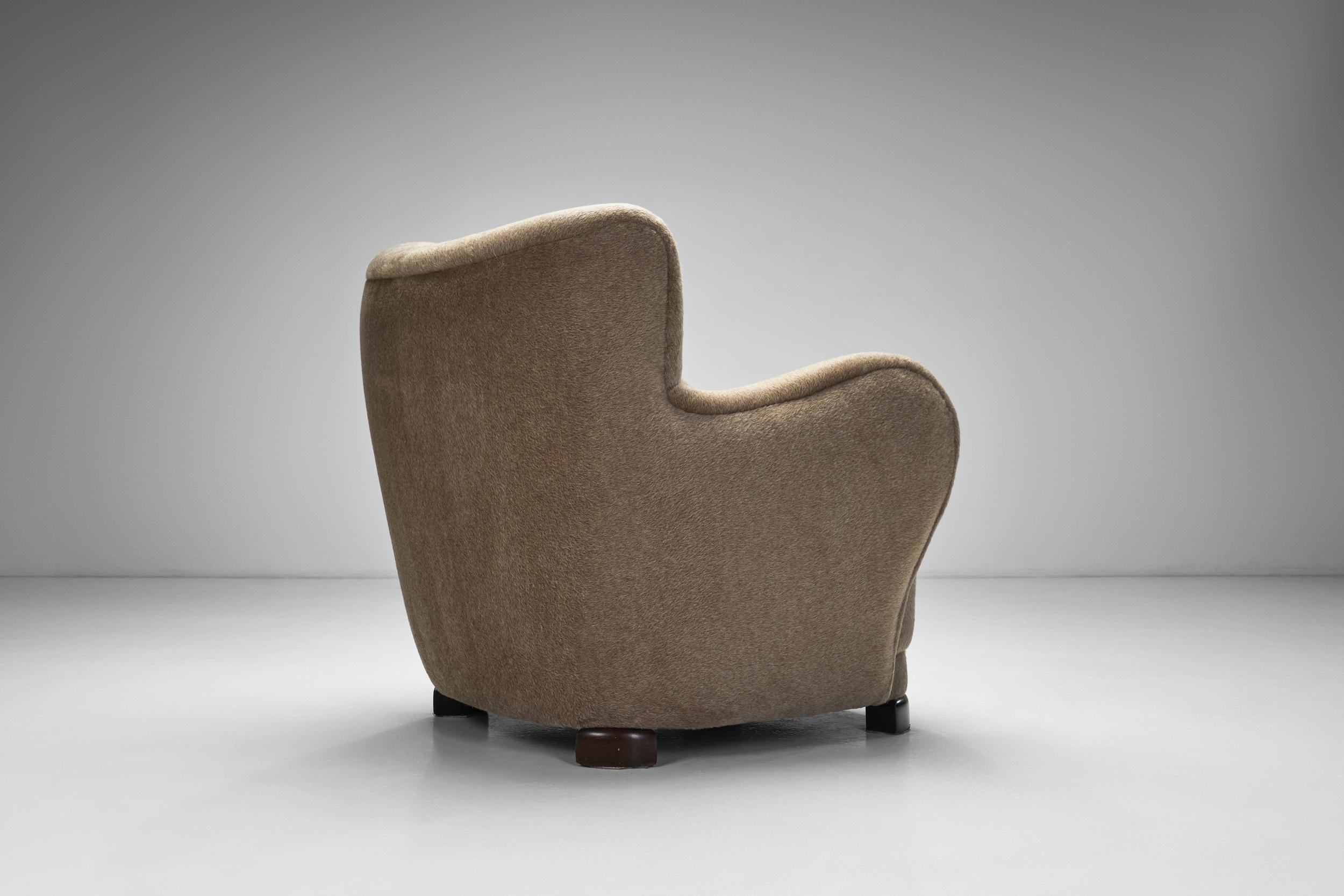 Fabric Danish Lounge Chair with Light Brown Upholstery, Denmark 1940s For Sale