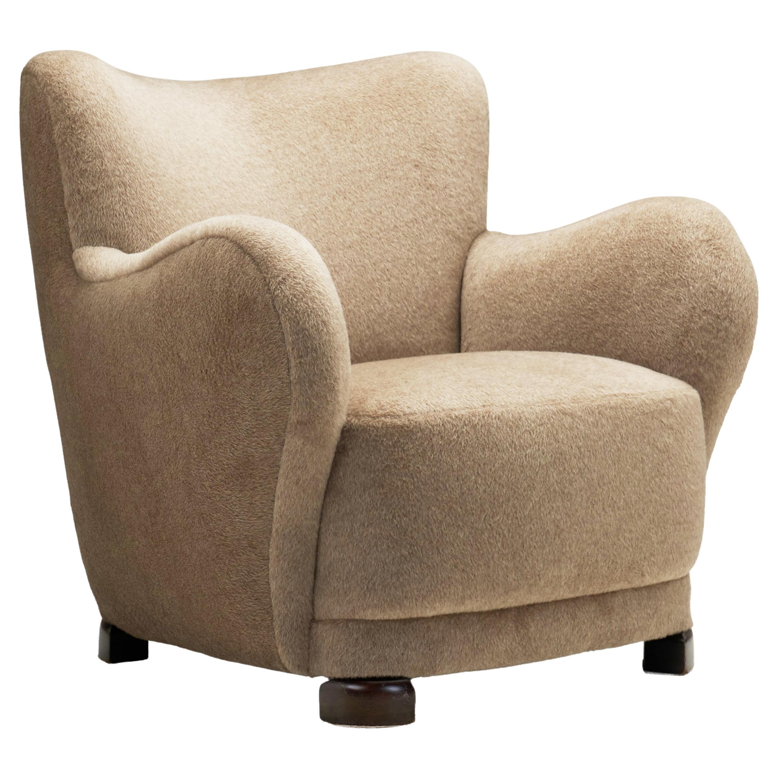 Danish Lounge Chair with Light Brown Upholstery, Denmark 1940s