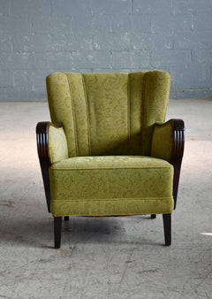 Danish Lounge Chair with Mahogany Accents on Armrests, 1940-50s