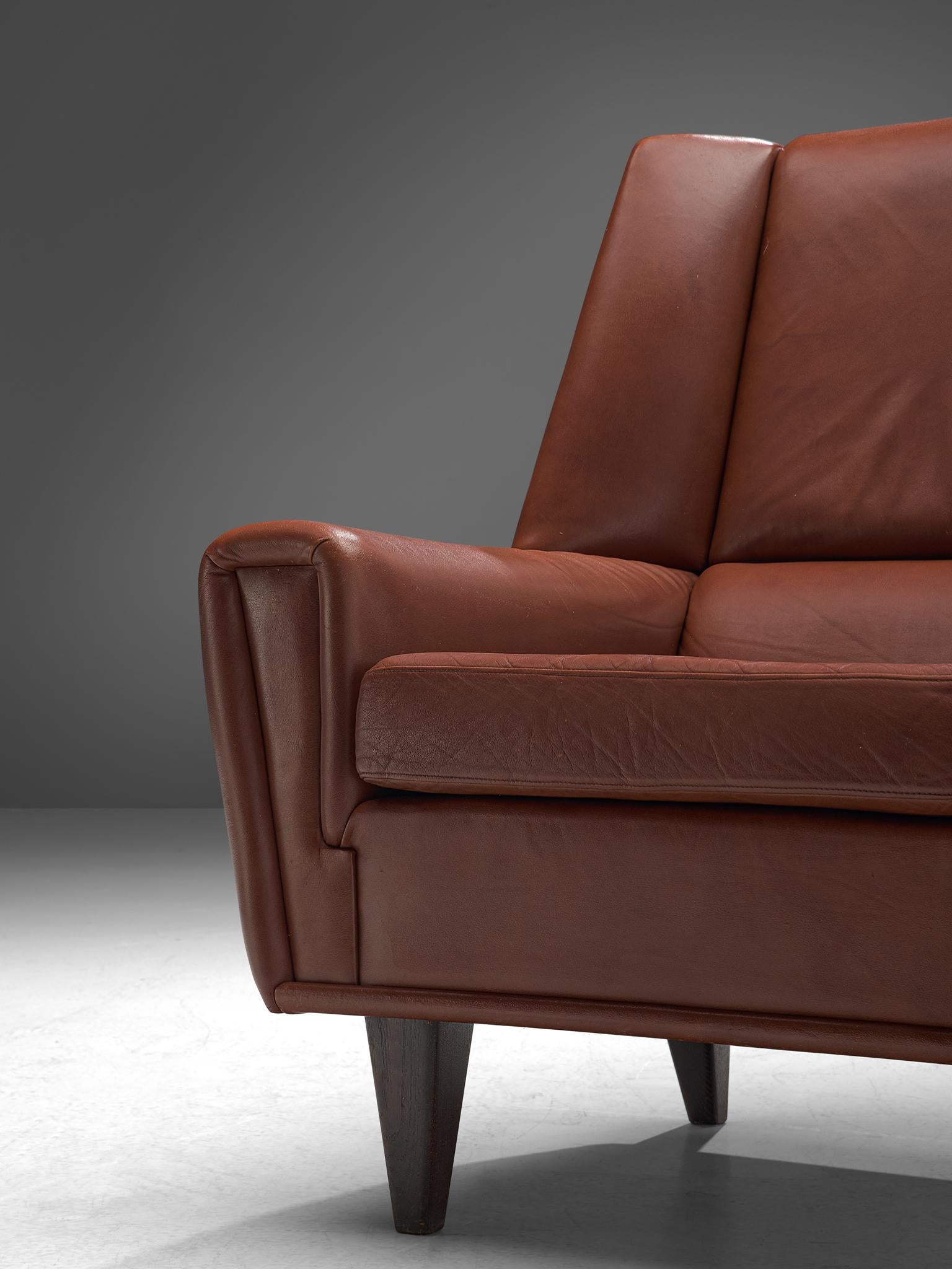 Mid-20th Century Danish Lounge Chair with Ottoman in Brown Cognac Leather, circa 1960