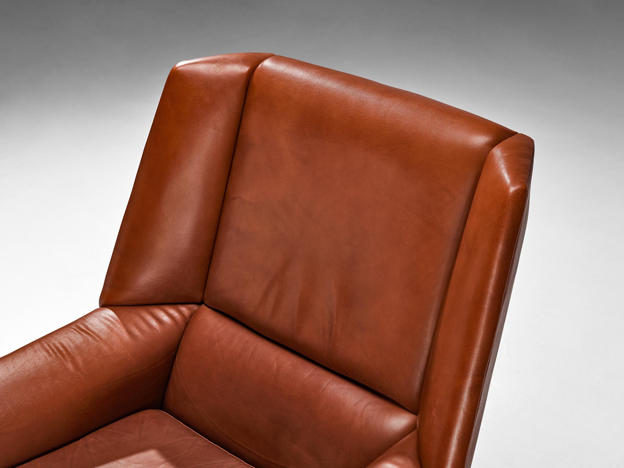 Scandinavian Modern Danish Lounge Chair with Ottoman in Leather