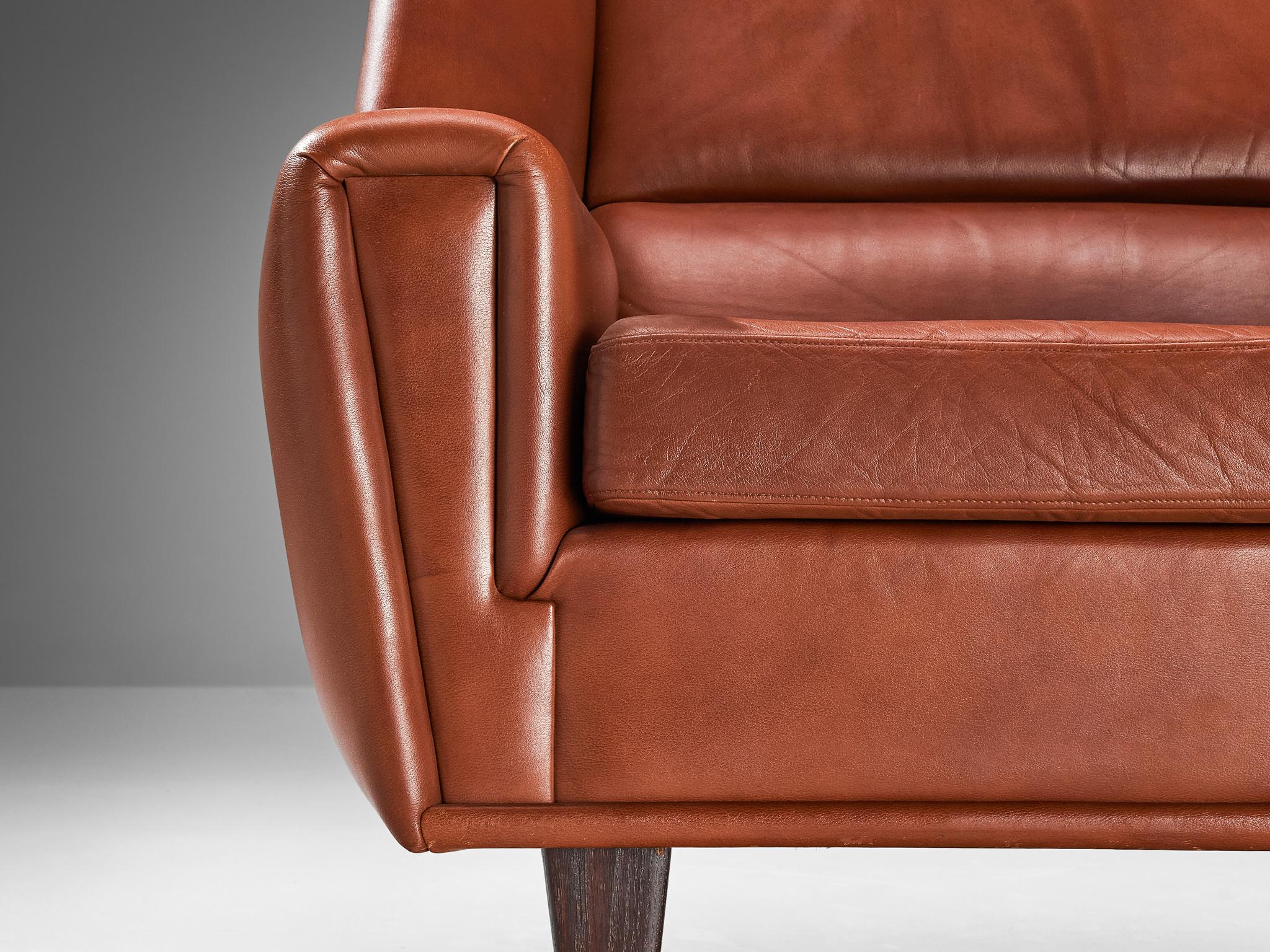 Mid-20th Century Danish Lounge Chair with Ottoman in Leather