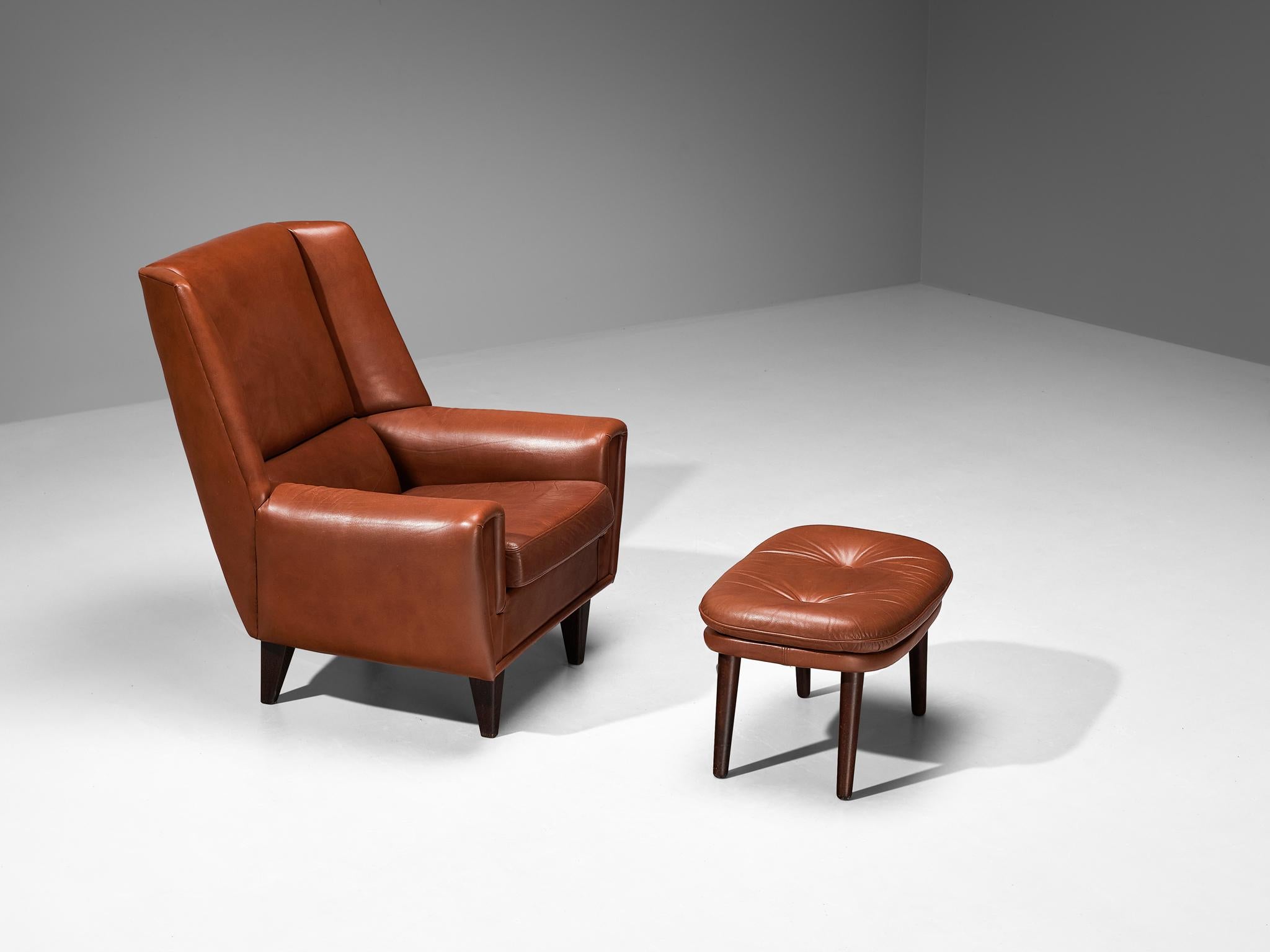 Danish Lounge Chair with Ottoman in Leather 2