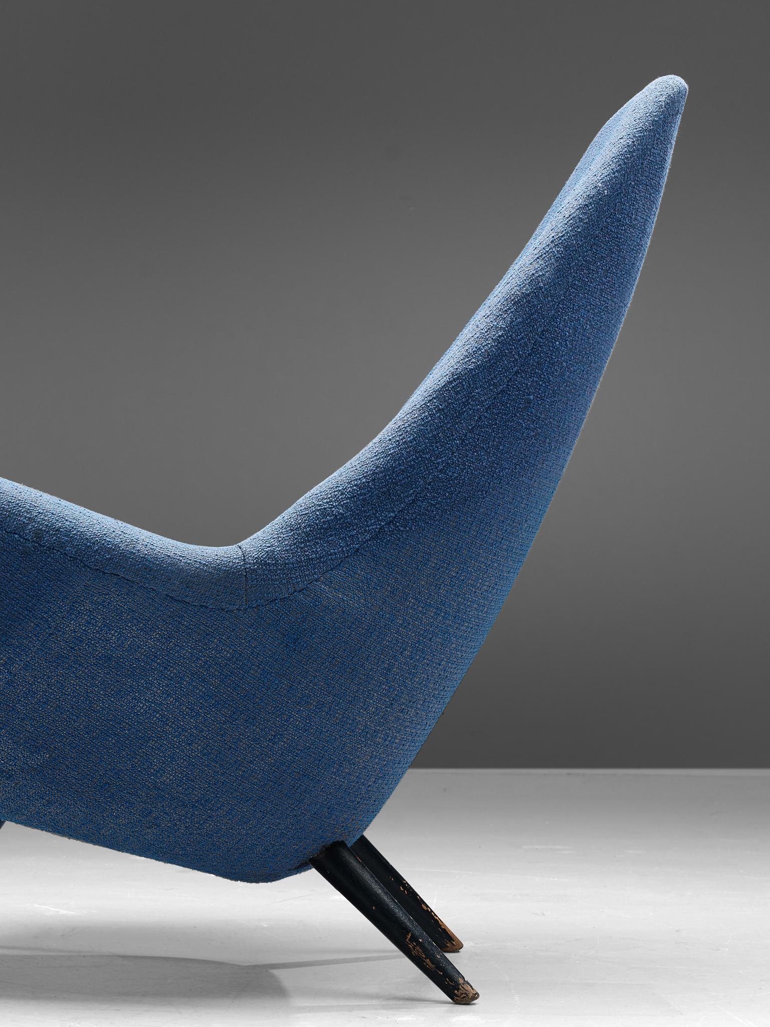 Mid-20th Century Danish Lounge Chair with Sculptural Back in Blue Upholstery