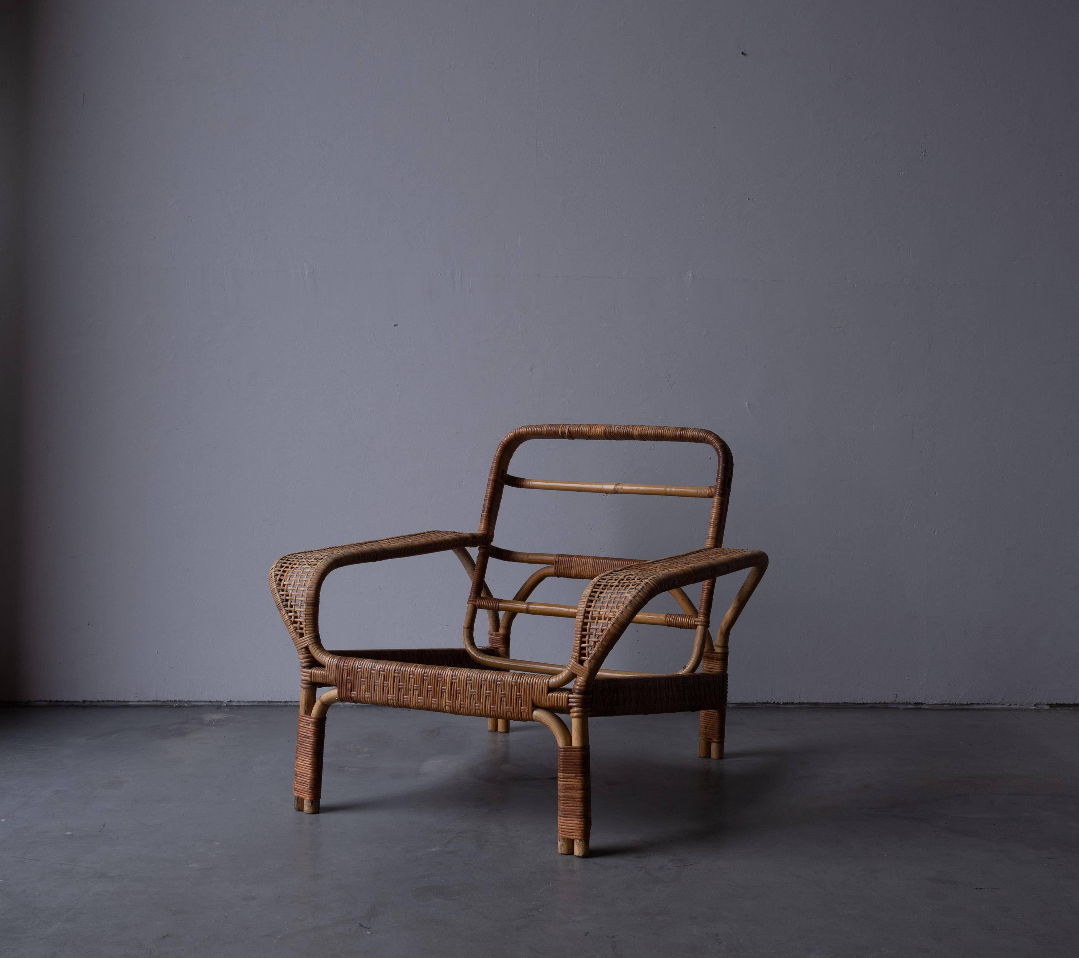 Mid-20th Century Danish, Lounge Chairs, Bamboo, Cane, Denmark, 1940s