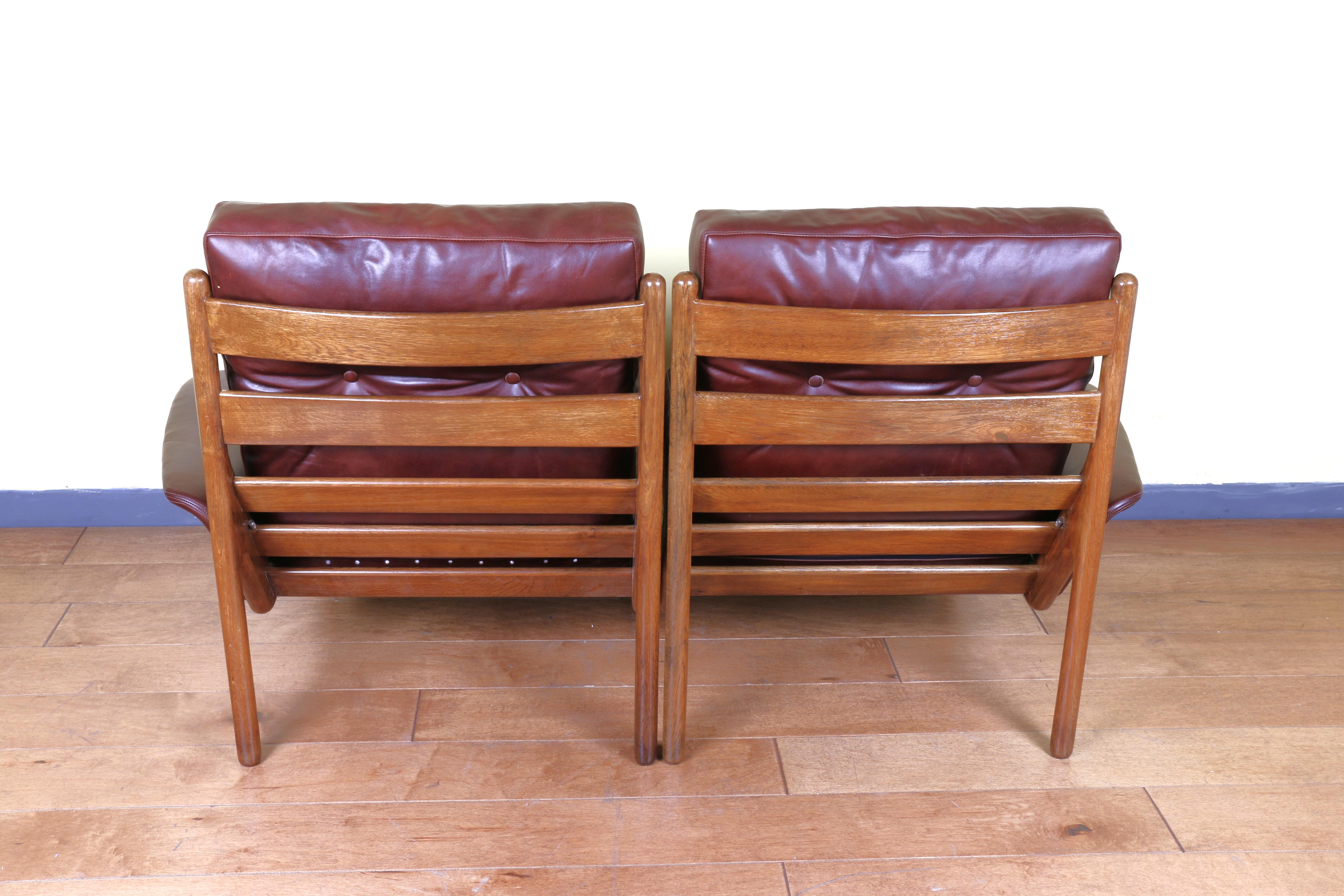 Leather Danish Lounge Chairs by Neils Bach For Sale
