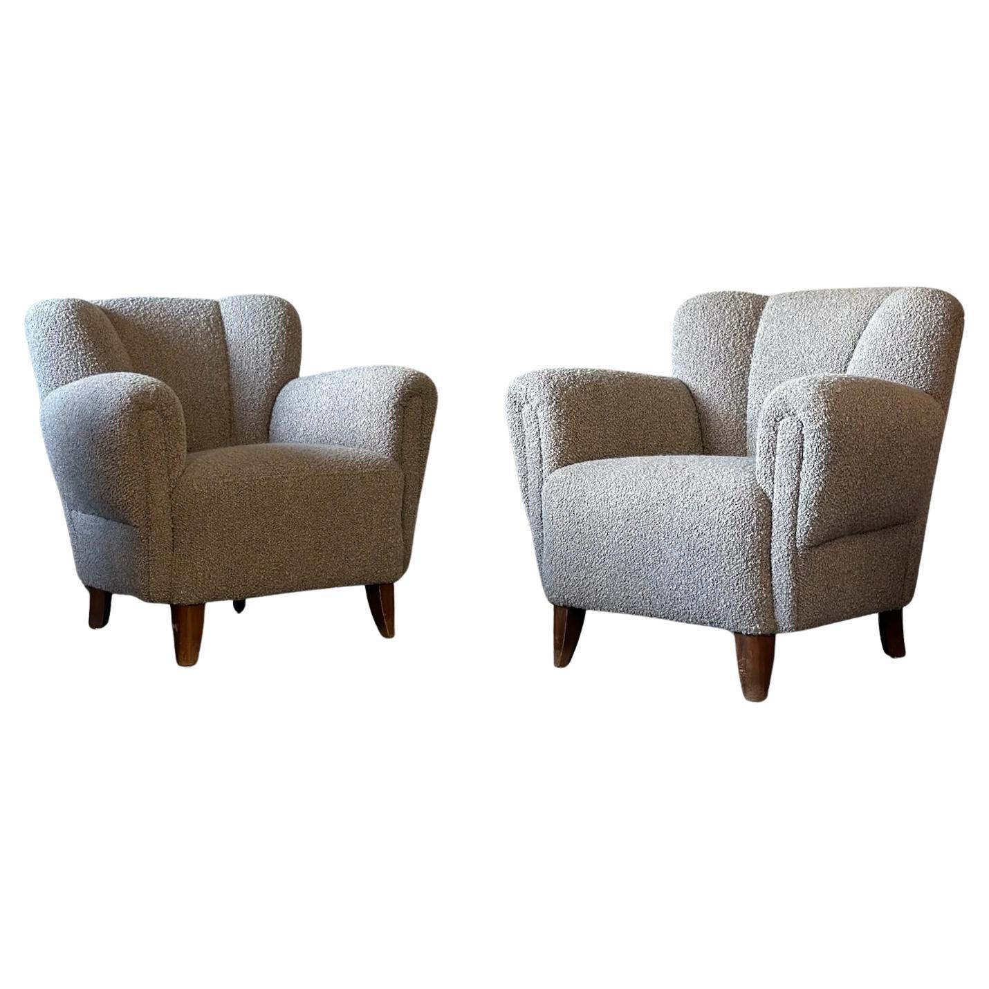 Danish Lounge Chairs in Pierre Frey Boucle