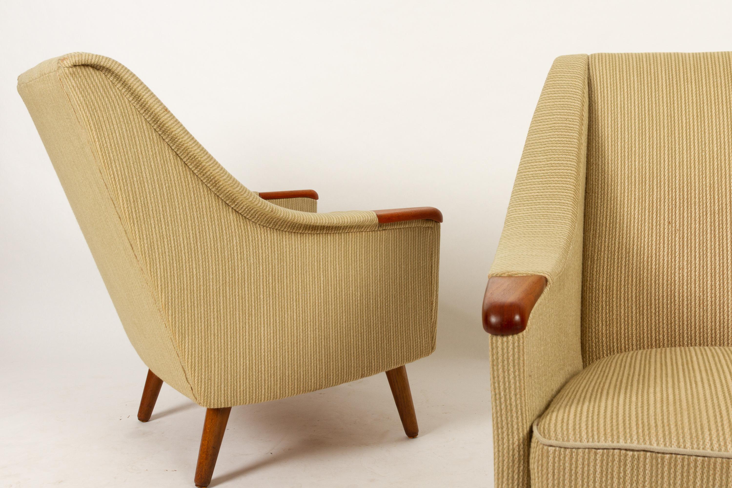 Wool Danish Lounge Chairs with Teak Nails 1960s, Set of 2
