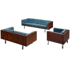 Danish Lounge Set with Rosewood and Blue Upholstery