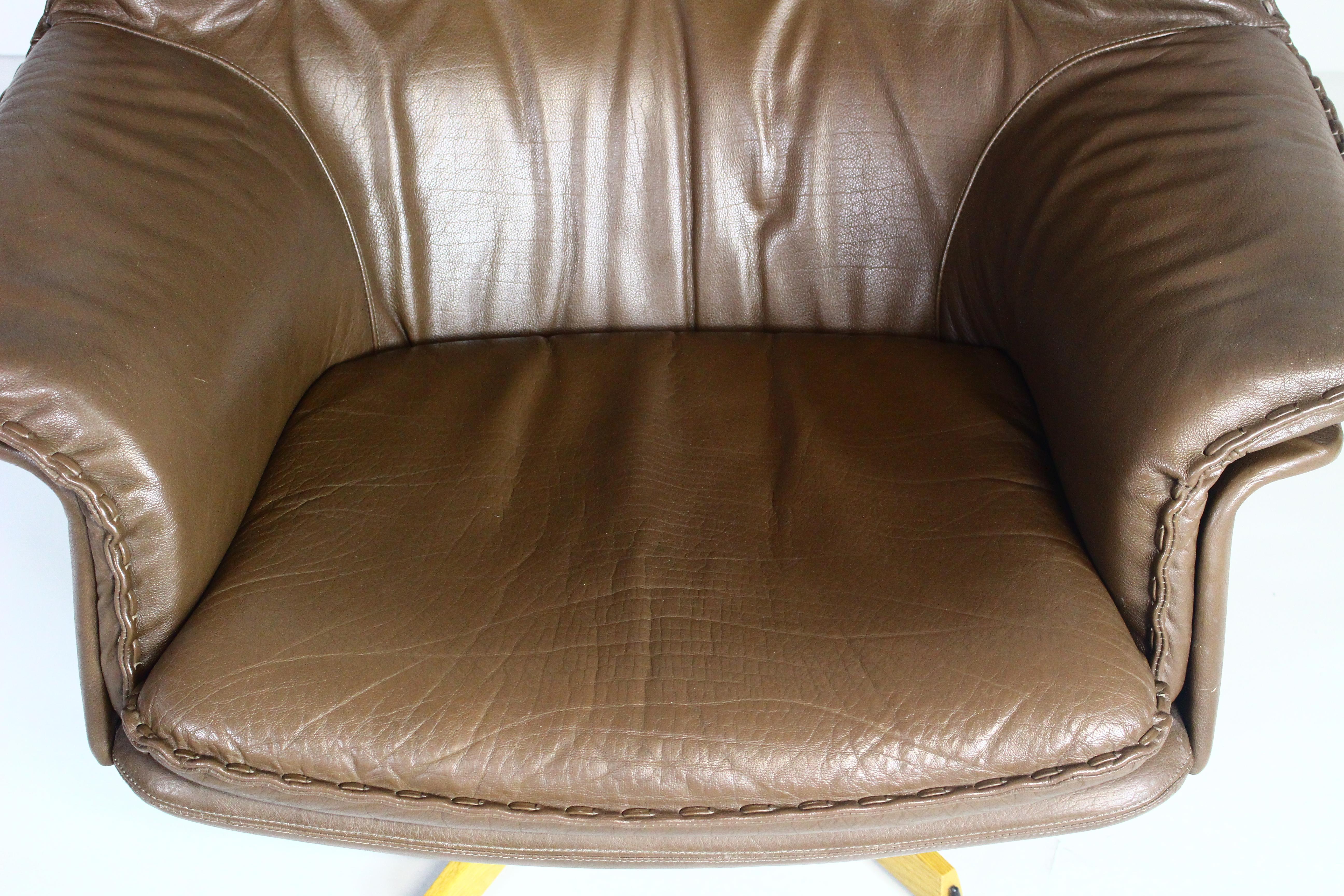 Danish Lounge Swivel Chair in Brown Leather by Madsen & Schubell For Sale 9