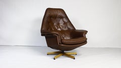 Danish Lounge Swivel Chair in Brown Leather by Madsen & Schubell