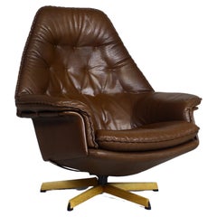 Danish Lounge Swivel Chair in Brown Leather by Madsen & Schubell