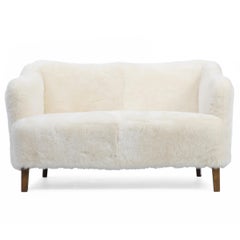 Danish Love Seat, Soft Lambswool, 1940s