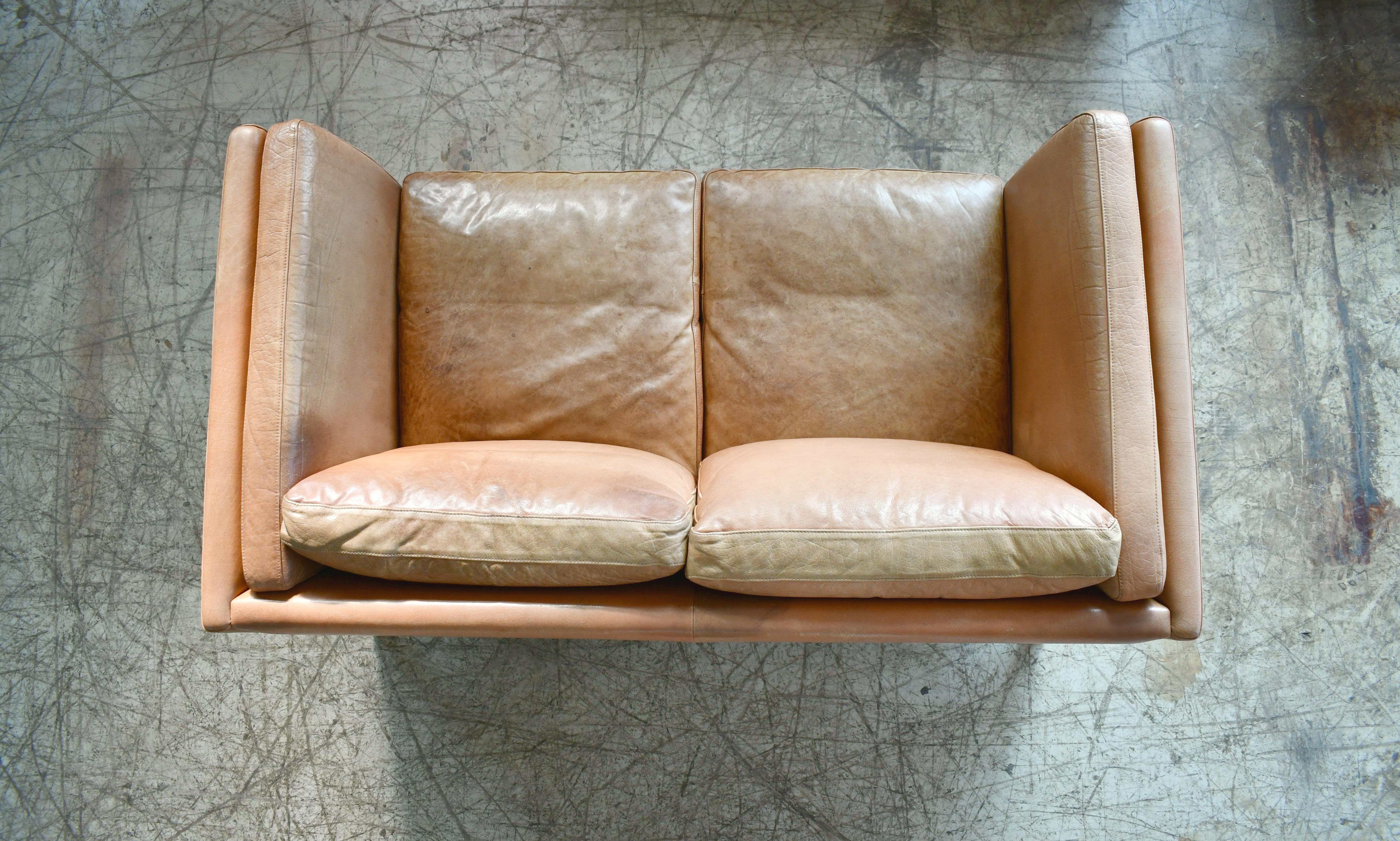 Danish Loveseat in Butterscotch Worn Leather by Stouby Mobler 5