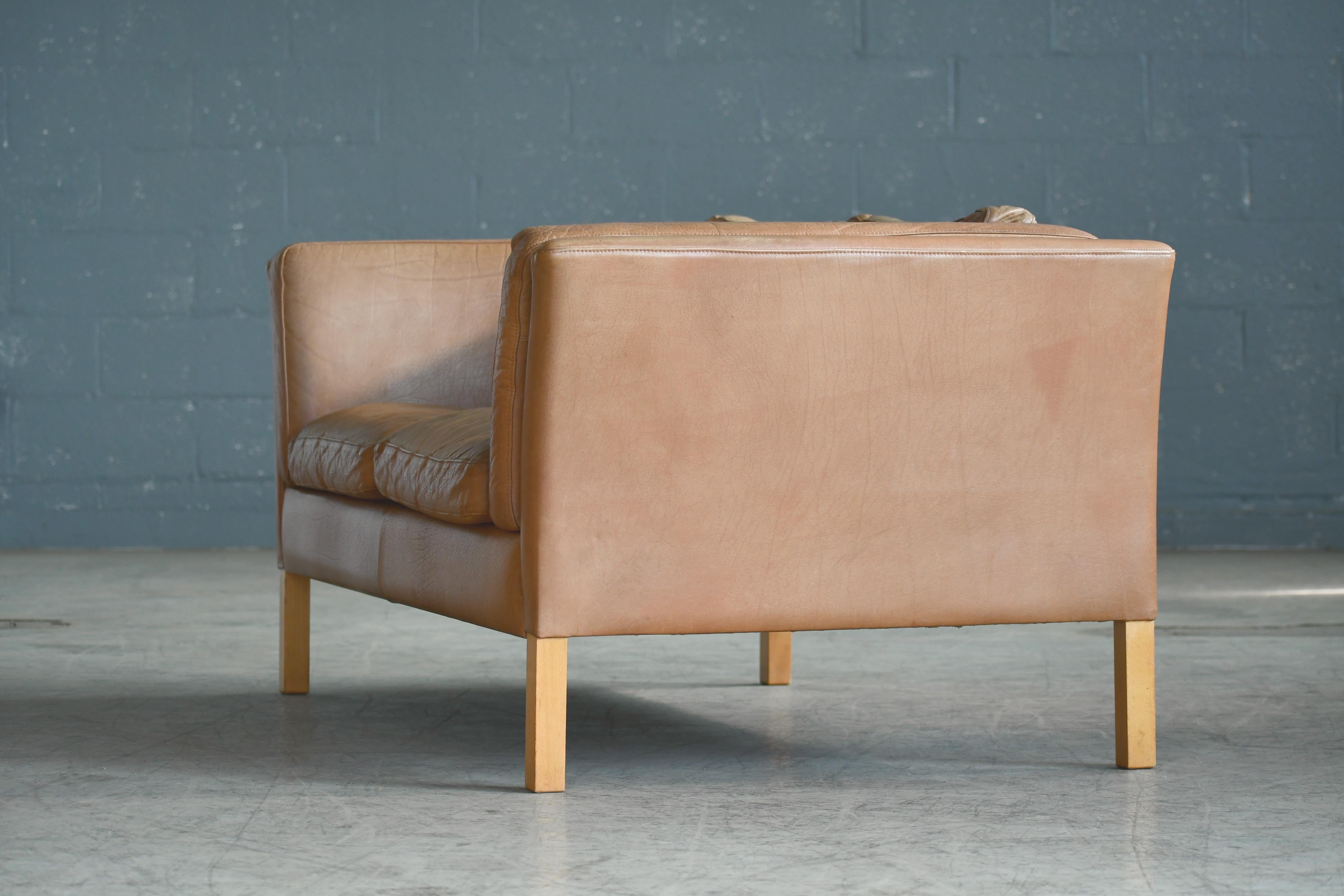 Danish Loveseat in Butterscotch Worn Leather by Stouby Mobler 6