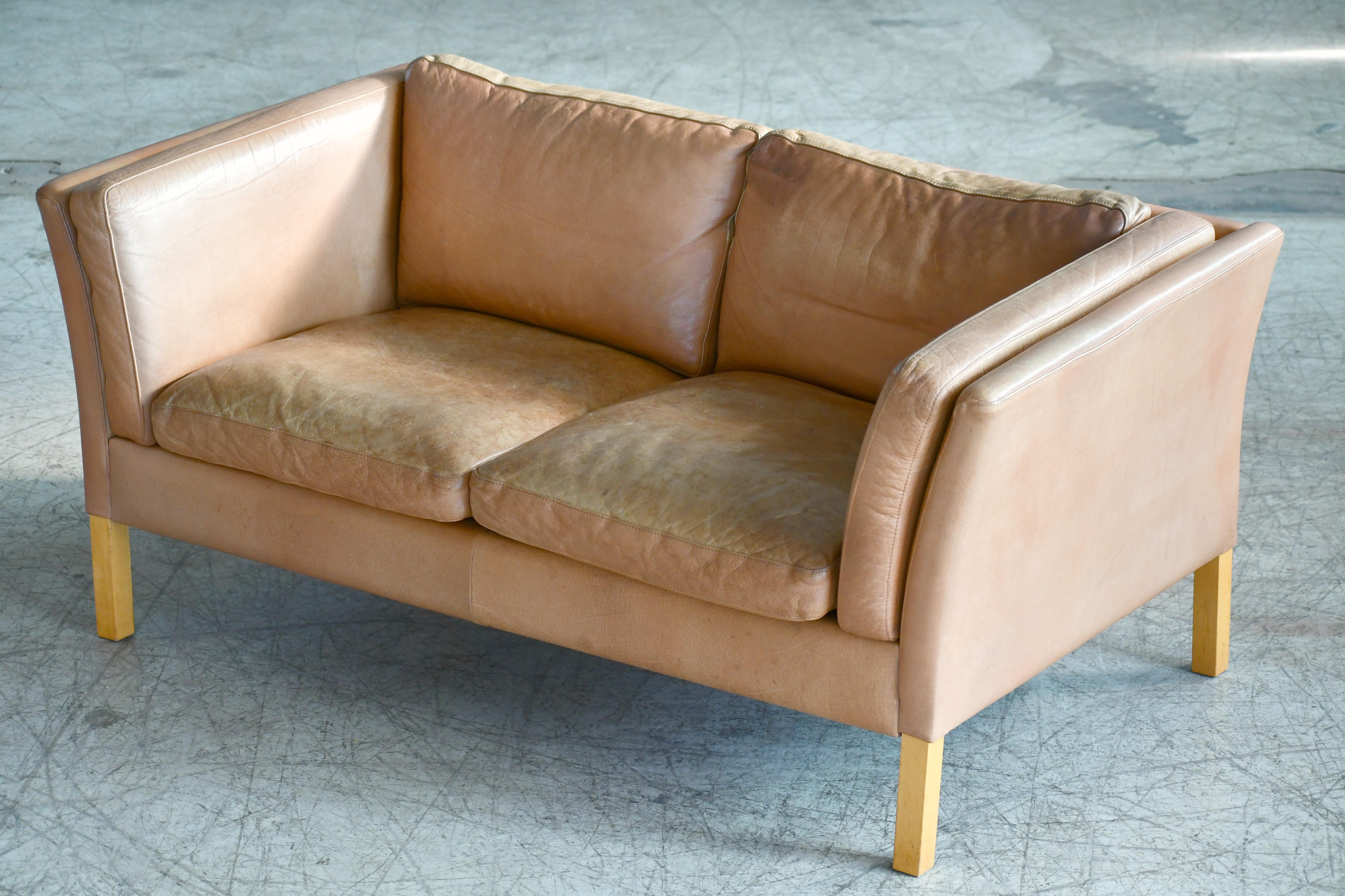 Danish Loveseat in Butterscotch Worn Leather by Stouby Mobler 7