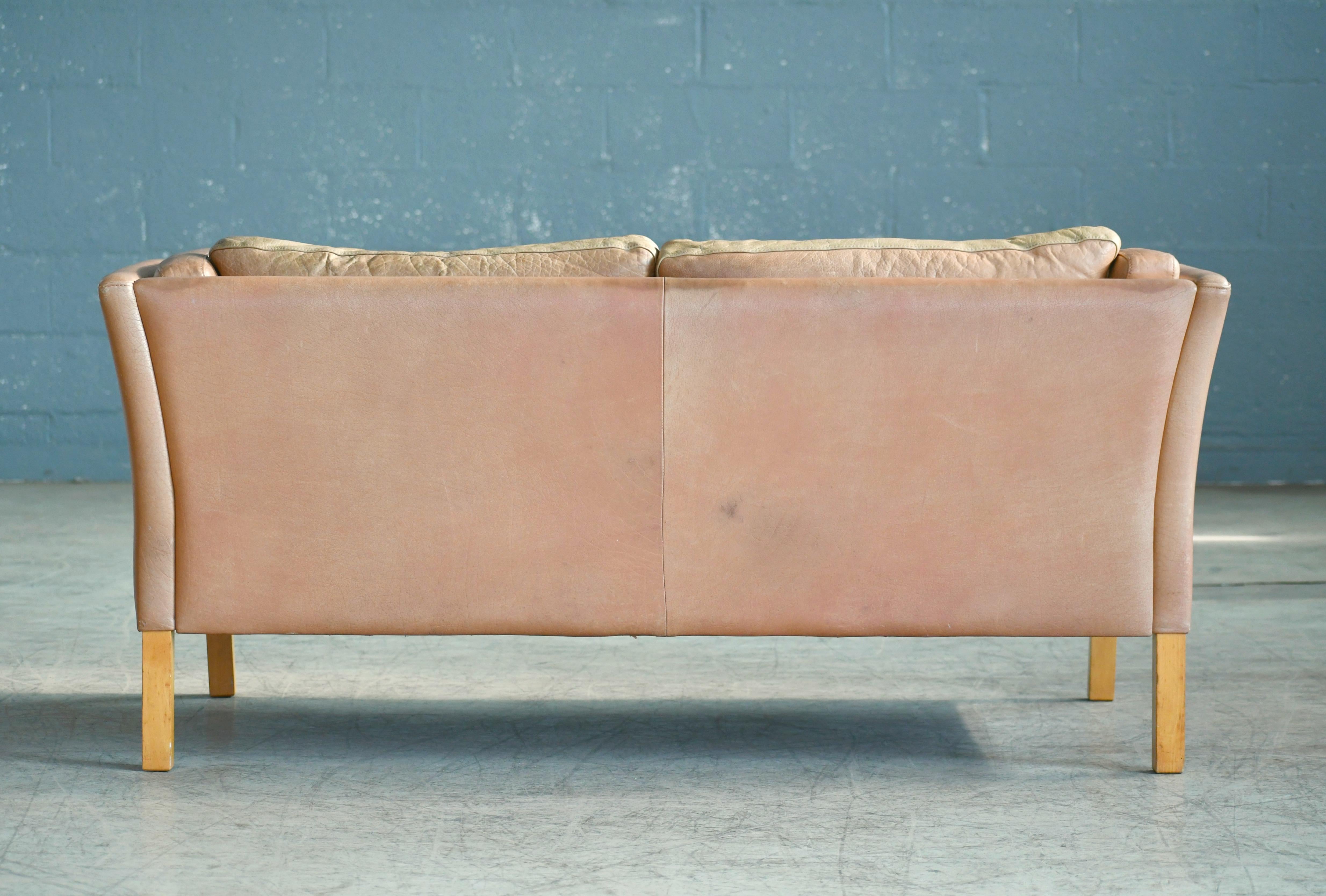 Danish Loveseat in Butterscotch Worn Leather by Stouby Mobler 8