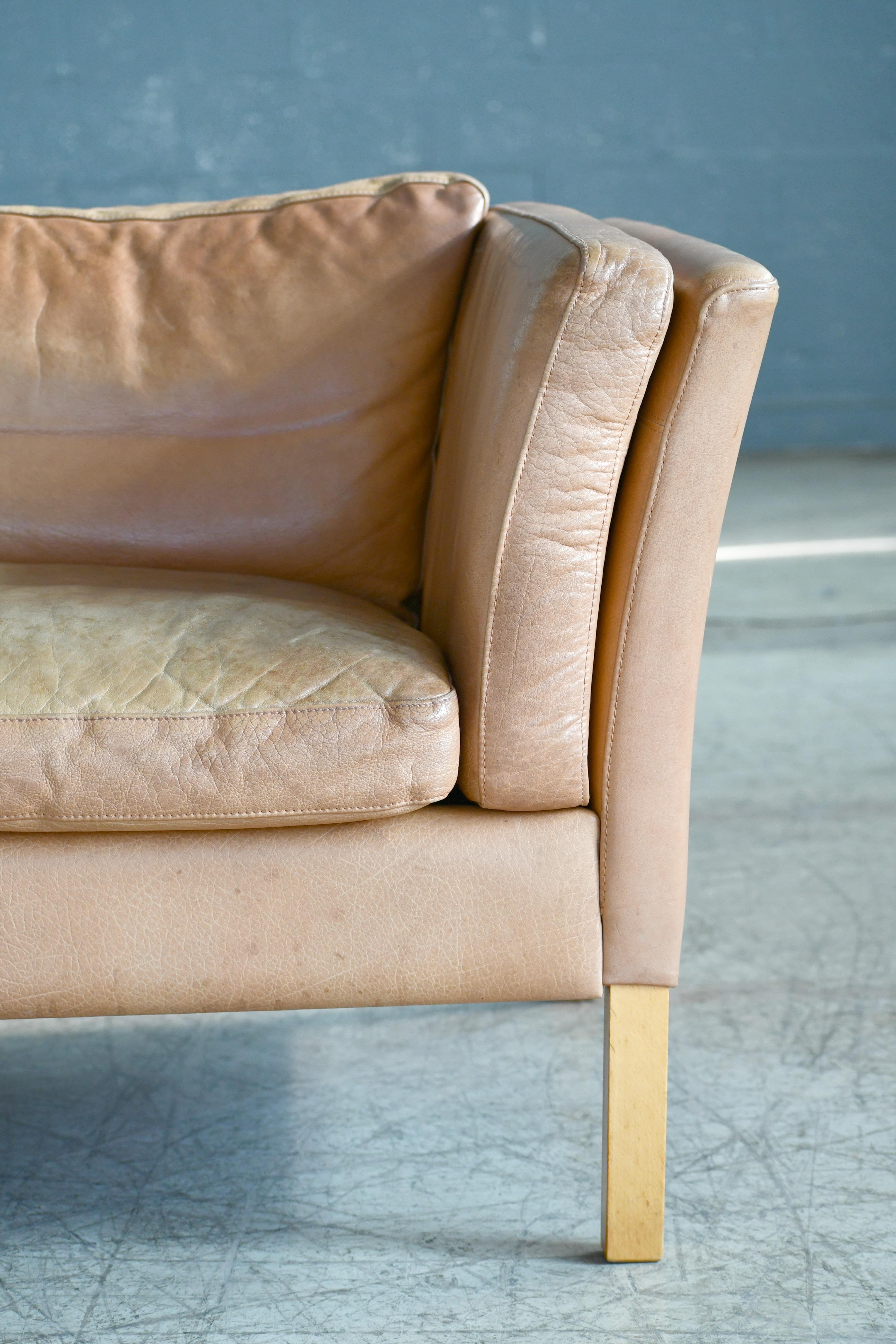Late 20th Century Danish Loveseat in Butterscotch Worn Leather by Stouby Mobler