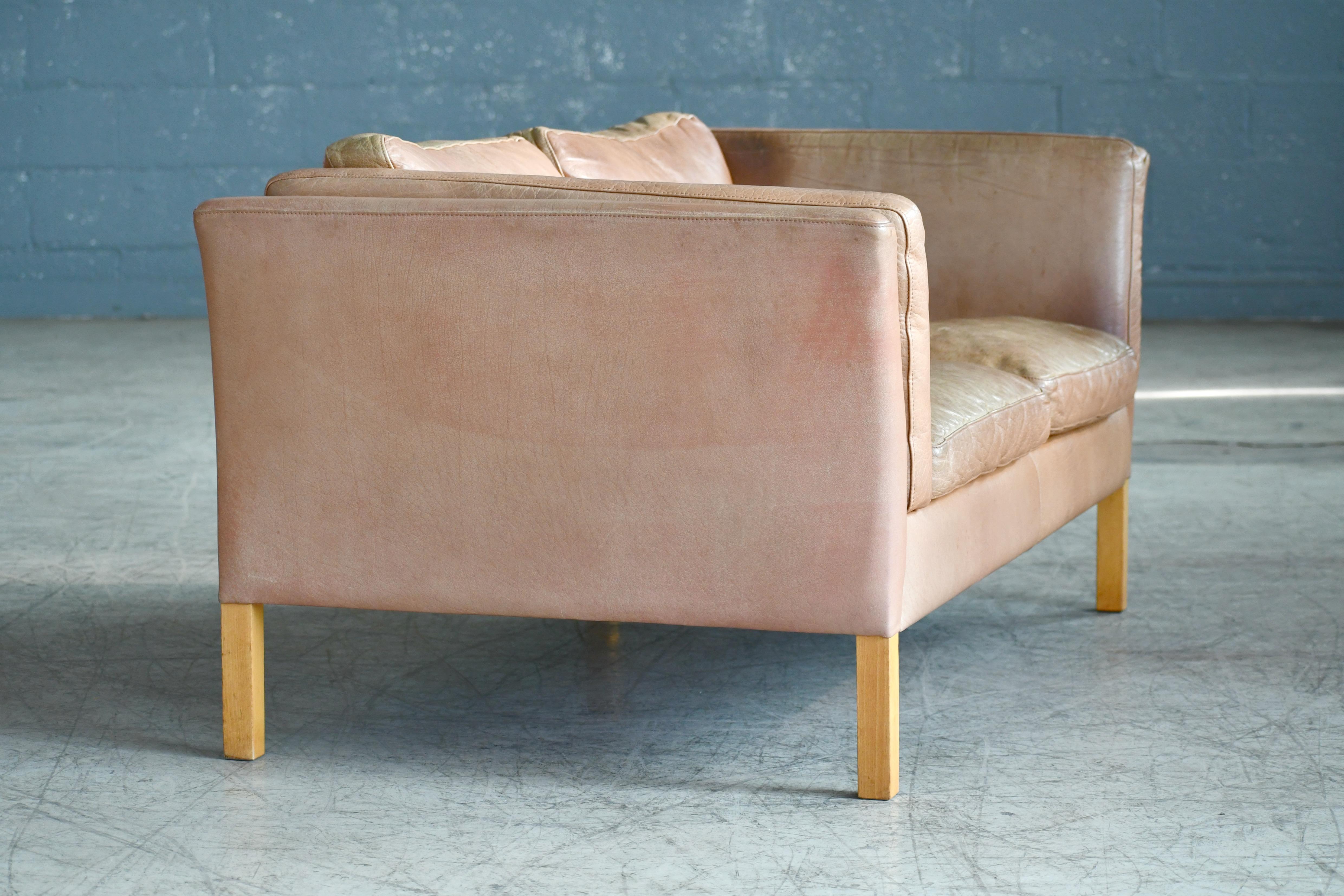 Danish Loveseat in Butterscotch Worn Leather by Stouby Mobler 1