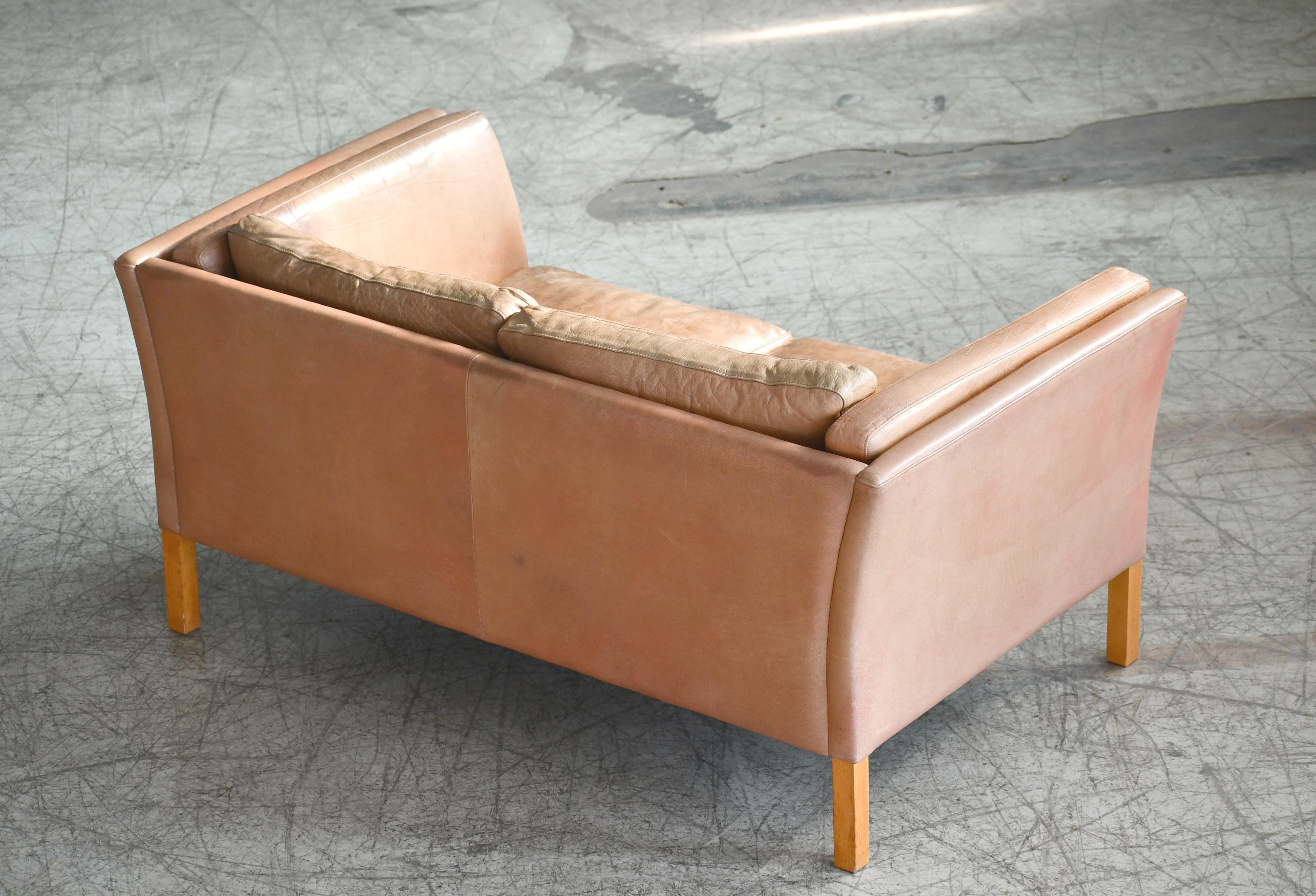 Danish Loveseat in Butterscotch Worn Leather by Stouby Mobler 2