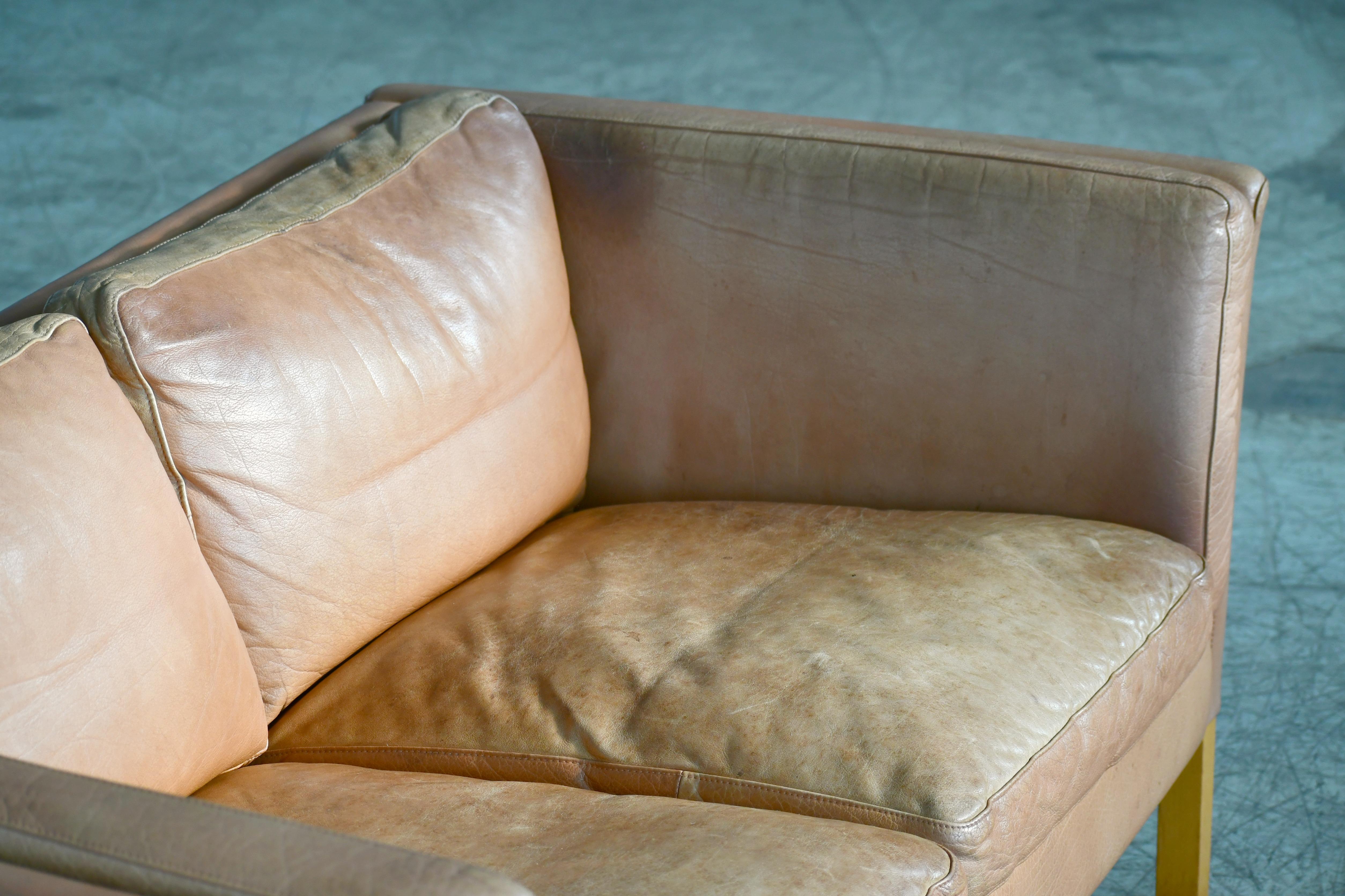 Danish Loveseat in Butterscotch Worn Leather by Stouby Mobler 3