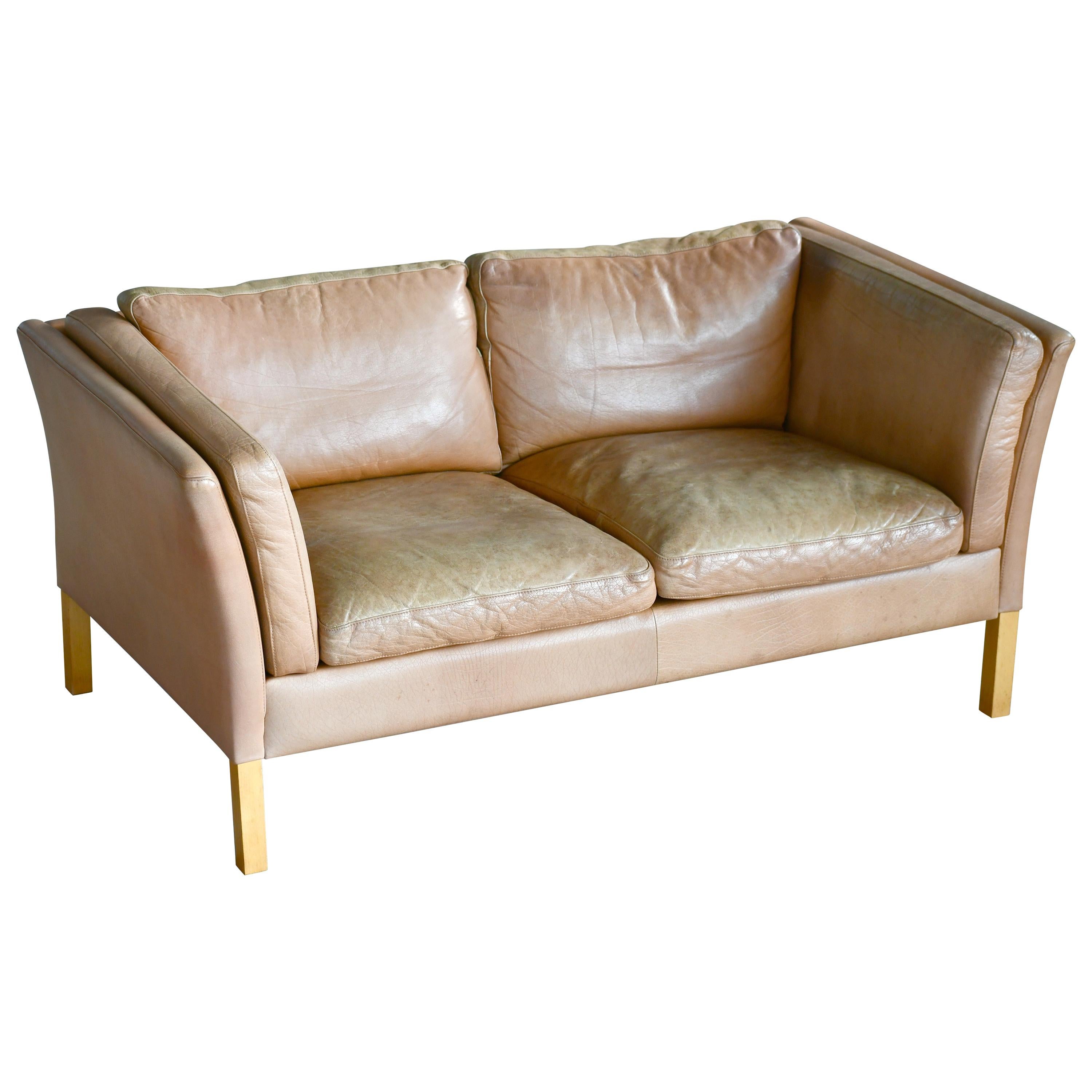 Danish Loveseat in Butterscotch Worn Leather by Stouby Mobler