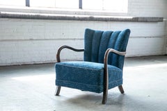 Danish Low Channel Back Easy Chair with Open Armrests 1940's