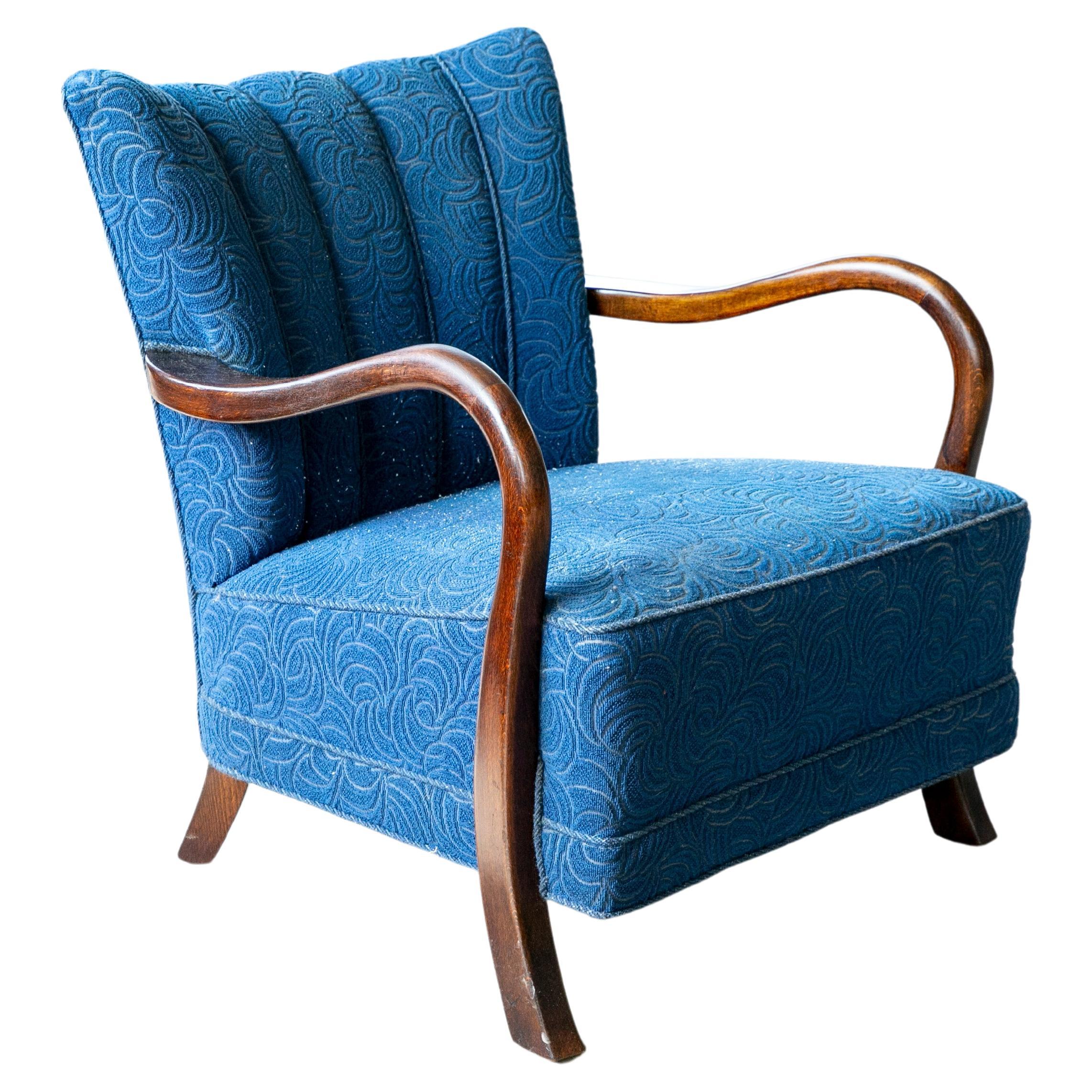 Danish Low Channel Back Easy Chair with Open Armrests 1940's