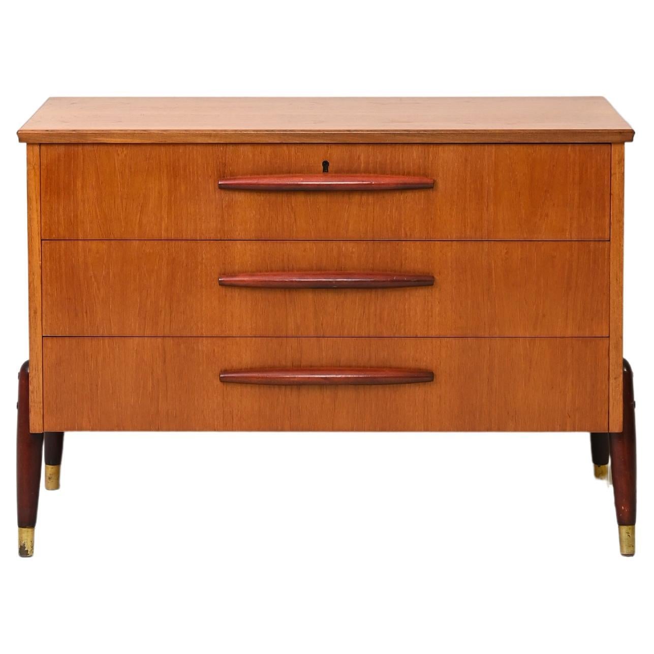 Chest of Drawers with Three Drawers in Teak Wood For Sale at 1stDibs