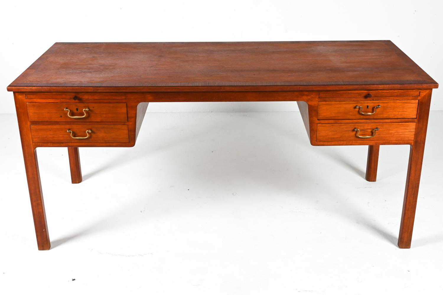 Mid-Century Modern Danish Mahogany Executive Writing Desk by Ole Wanscher, c. 1950's For Sale