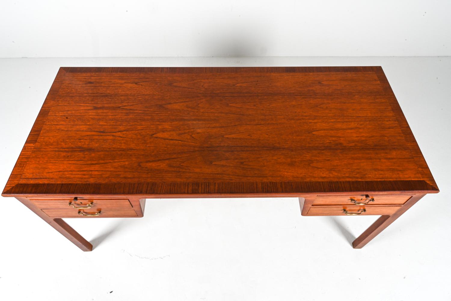 20th Century Danish Mahogany Executive Writing Desk by Ole Wanscher, c. 1950's For Sale