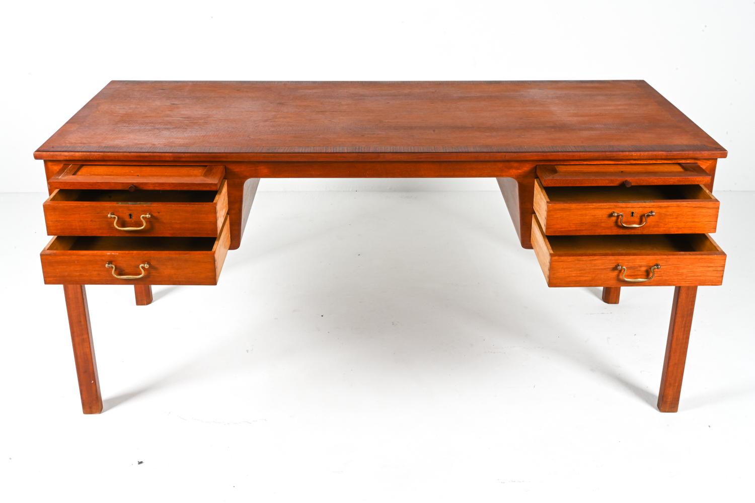 Wood Danish Mahogany Executive Writing Desk by Ole Wanscher, c. 1950's For Sale