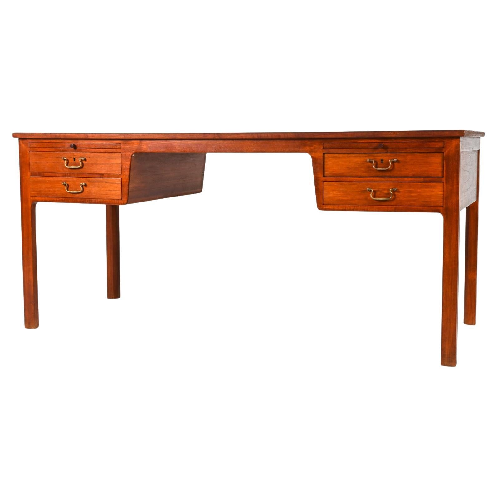 Danish Mahogany Executive Writing Desk by Ole Wanscher, c. 1950's For Sale