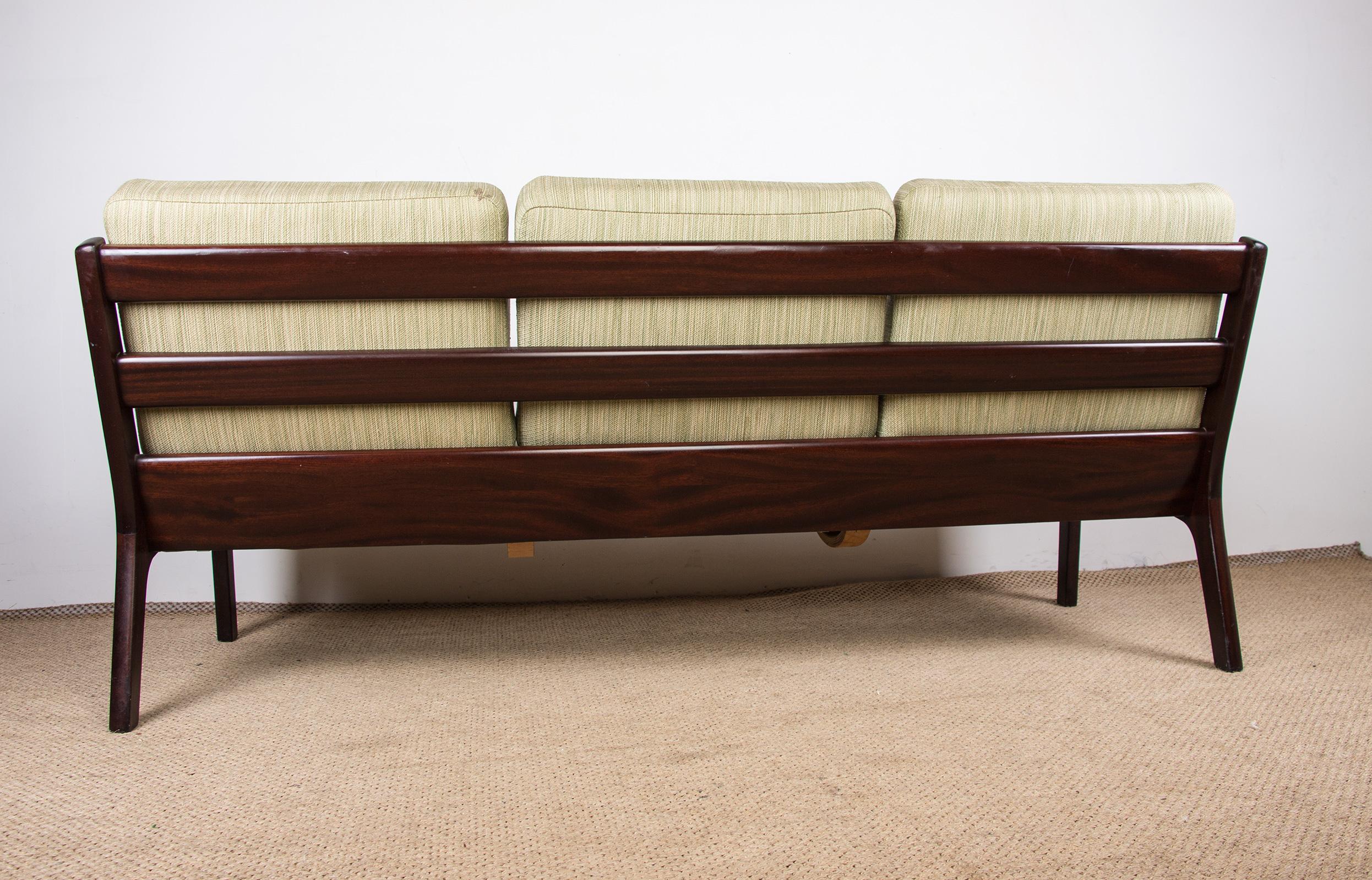 Danish Mahogany & Pattern Fabric 3-Seat Sofa by Ole Wanscher for Poul Jepessen,  7