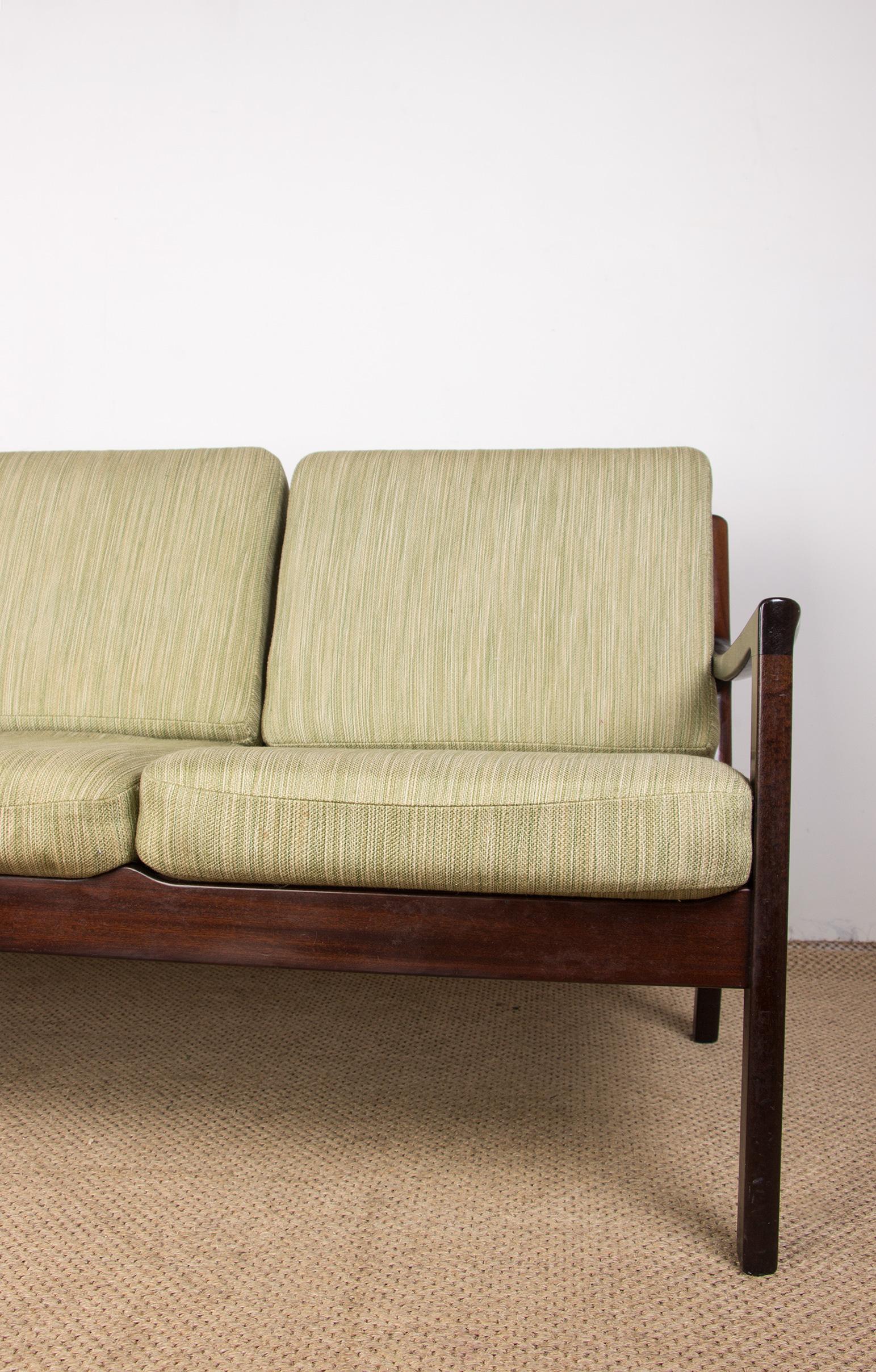 Scandinavian Modern Danish Mahogany & Pattern Fabric 3-Seat Sofa by Ole Wanscher for Poul Jepessen, 