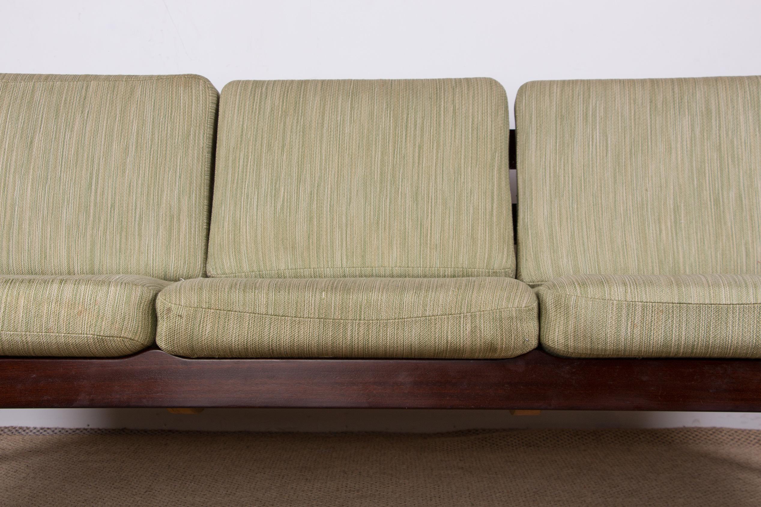 Danish Mahogany & Pattern Fabric 3-Seat Sofa by Ole Wanscher for Poul Jepessen,  2