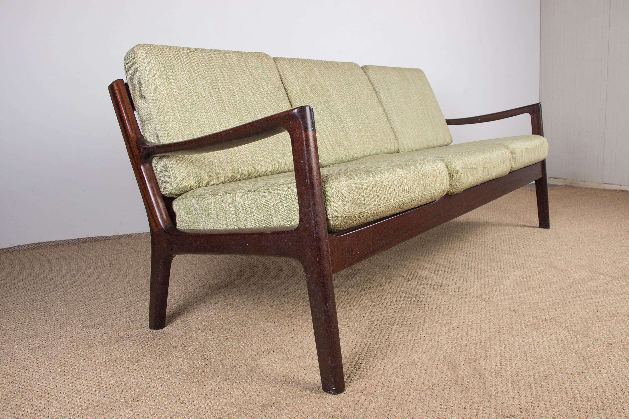 Danish Mahogany & Pattern Fabric 3-Seat Sofa by Ole Wanscher for Poul Jepessen,  3