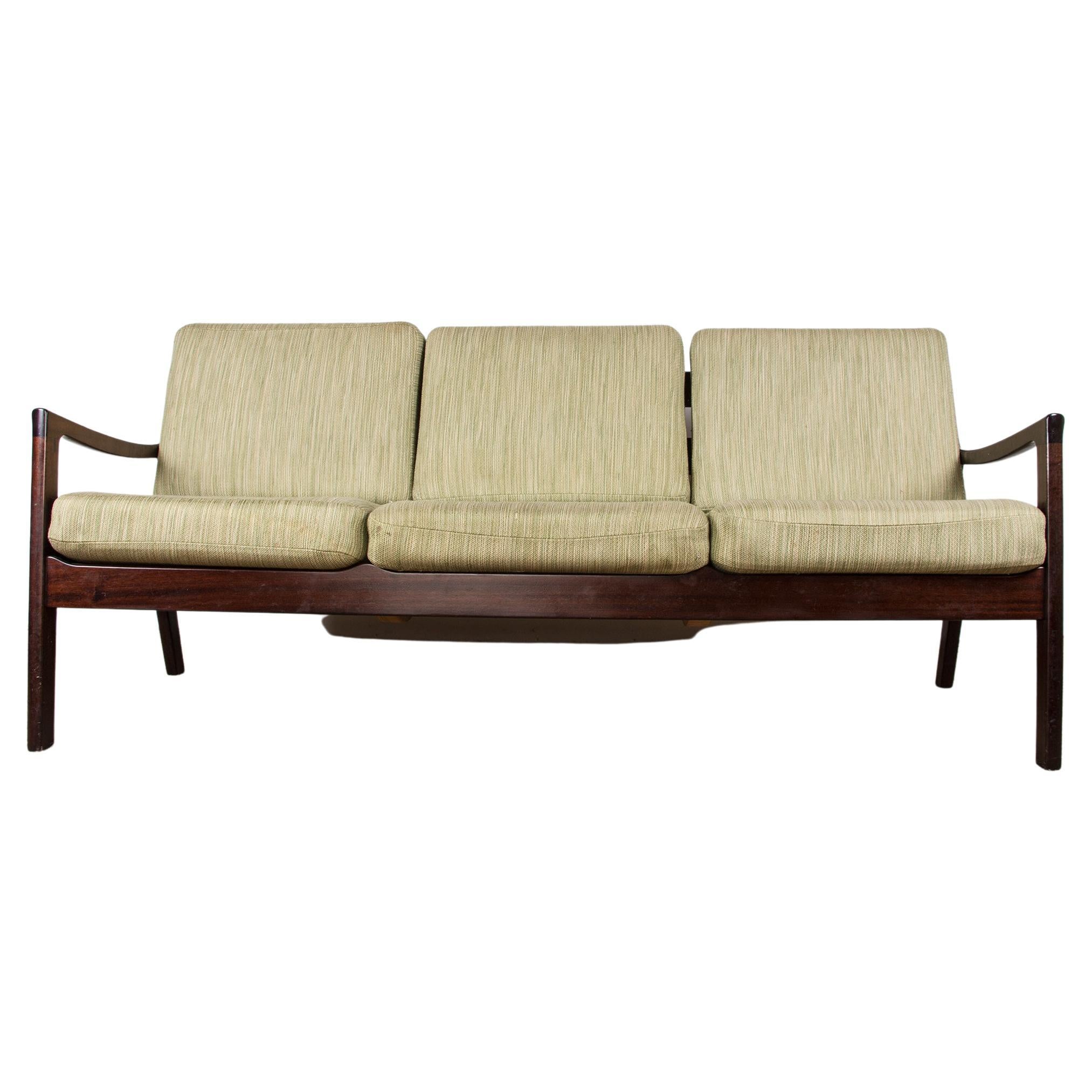 Danish Mahogany & Pattern Fabric 3-Seat Sofa by Ole Wanscher for Poul Jepessen, 