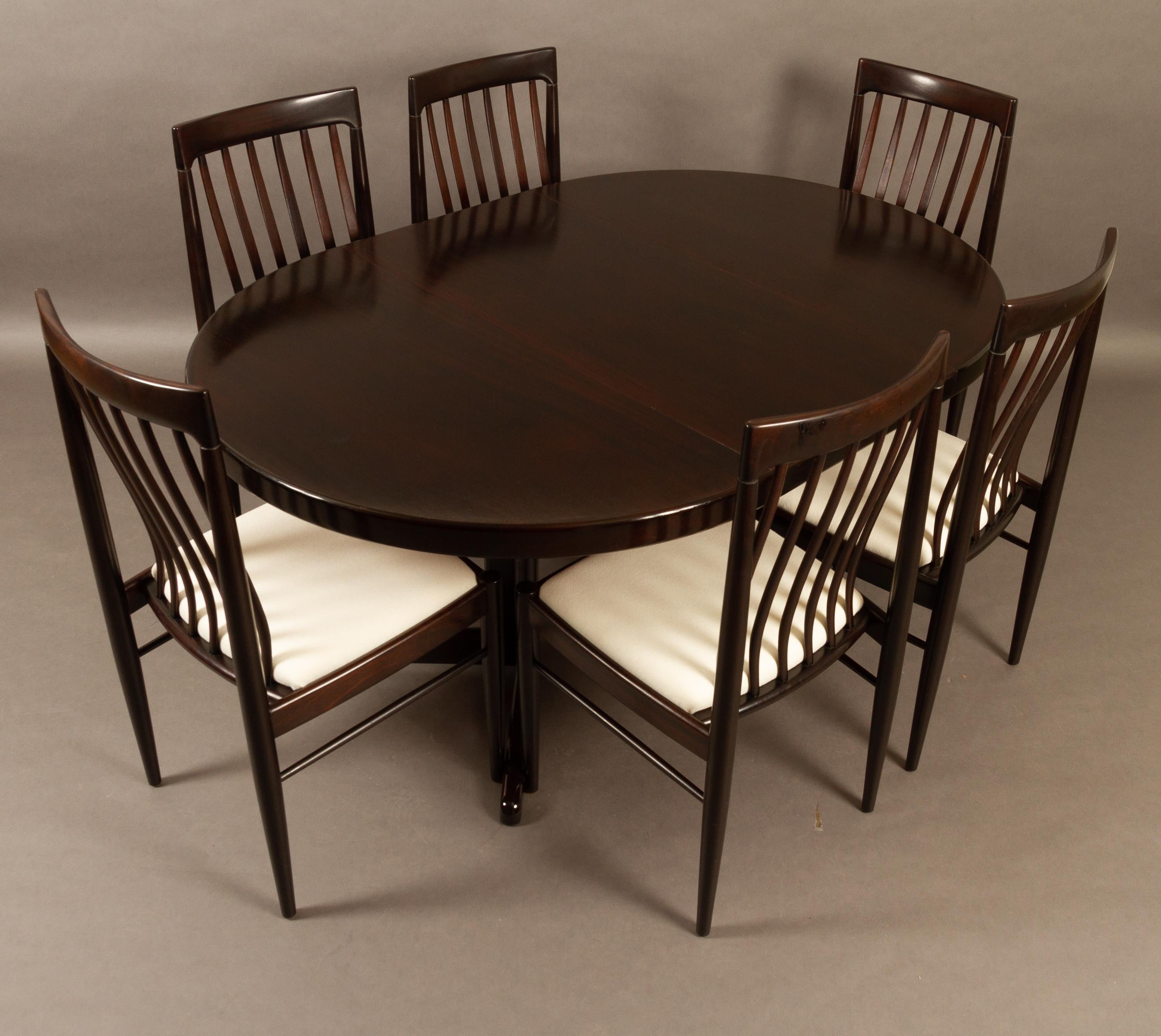 Danish Mahogany Round Extendable Dining Table by H. W. Klein for Bramin, 1970s 5