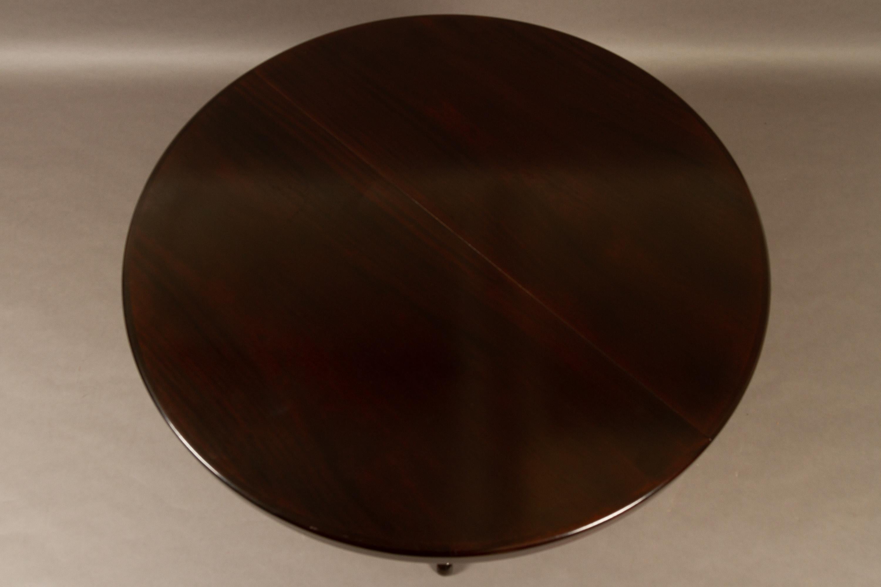 Danish Mahogany Round Extendable Dining Table by H. W. Klein for Bramin, 1970s 8