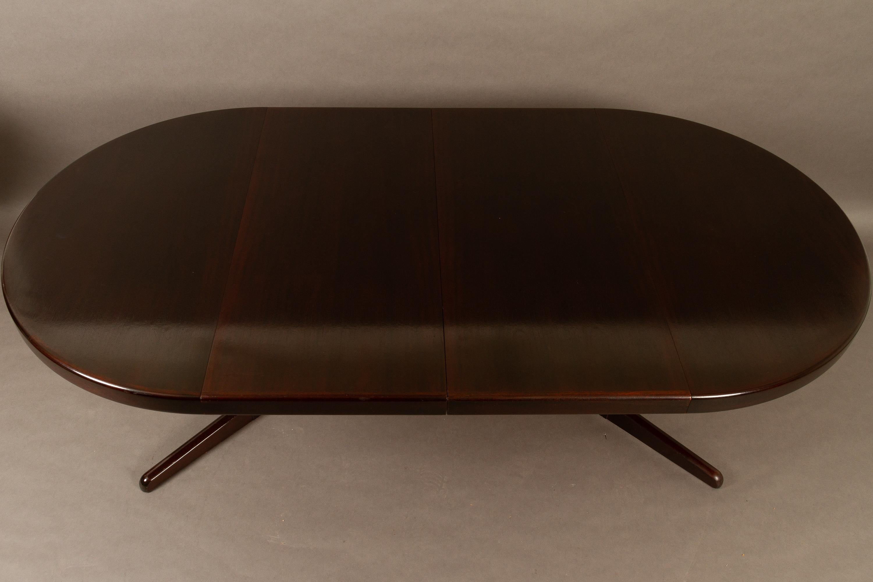 Danish Mahogany Round Extendable Dining Table by H. W. Klein for Bramin, 1970s 2