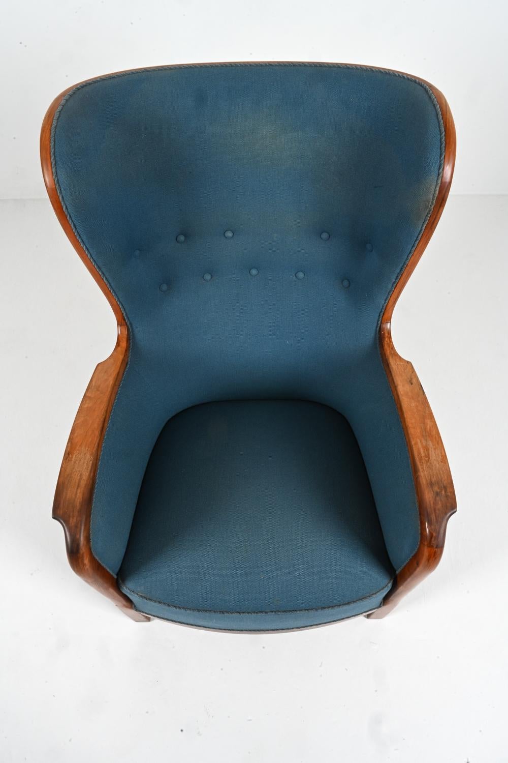 Mid-Century Modern Danish Mahogany Wingback Easy Chair by Frits Henningsen, c. 1940's For Sale
